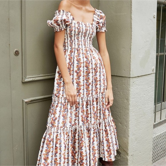 O.P.T Square Neck Smocked Maxi Dress White and Floral Tiered Skirt wore by - Picture 15 of 16